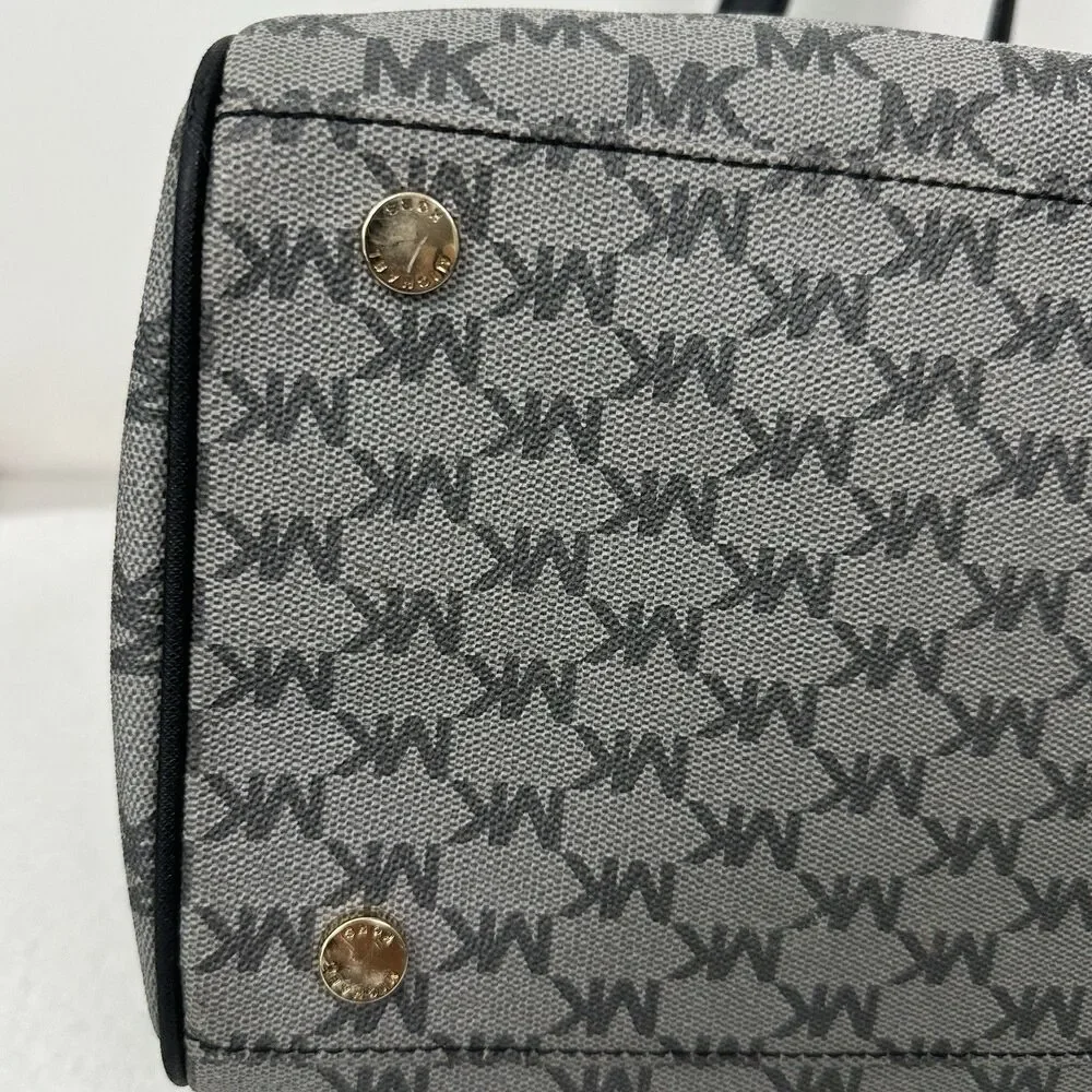 Michael Kors Grayson Large Satchel MK Signature Gray Black with Gold Hardware